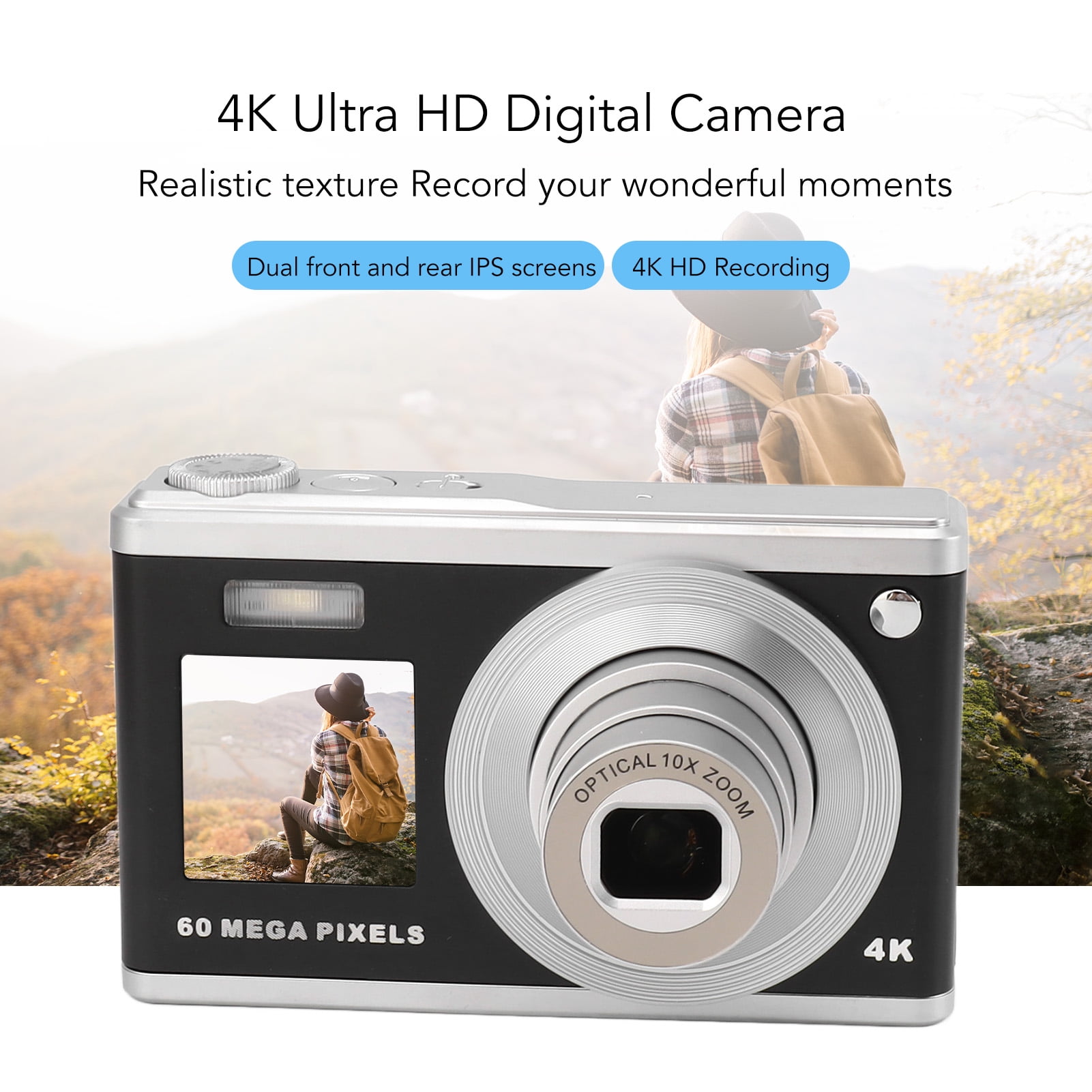 Digital Camera 60MP 4K Ultra HD Dual Screen Auto Automatic Light