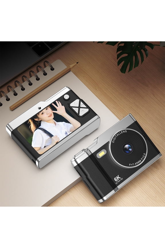 Digital Camera 64MP 4K Camera, Front Rear Dual Lens Autofocus Anti Shake 8X Zoom Night Flash OTG Transfer Selfie Screen, Compact Camera for Travel Beginners Vlogging Daily Use Vacation