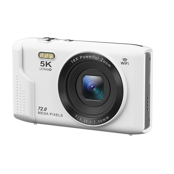 Digital Camera 72MP Vlogging Camera 16X Zoom Video Recorder 2.8inch LCD Screen for Teens Adult Beginner (White)