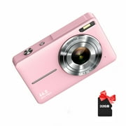 Digital Camera Anti-Shake, FHD 1080P Kids Camera with 32GB Card, Portable Digital Camera for Kids 16X Zoom Fill Flash, Small Point and Shoot Camera, Compact Vlogging Camera for Teens Boys Girls Gift