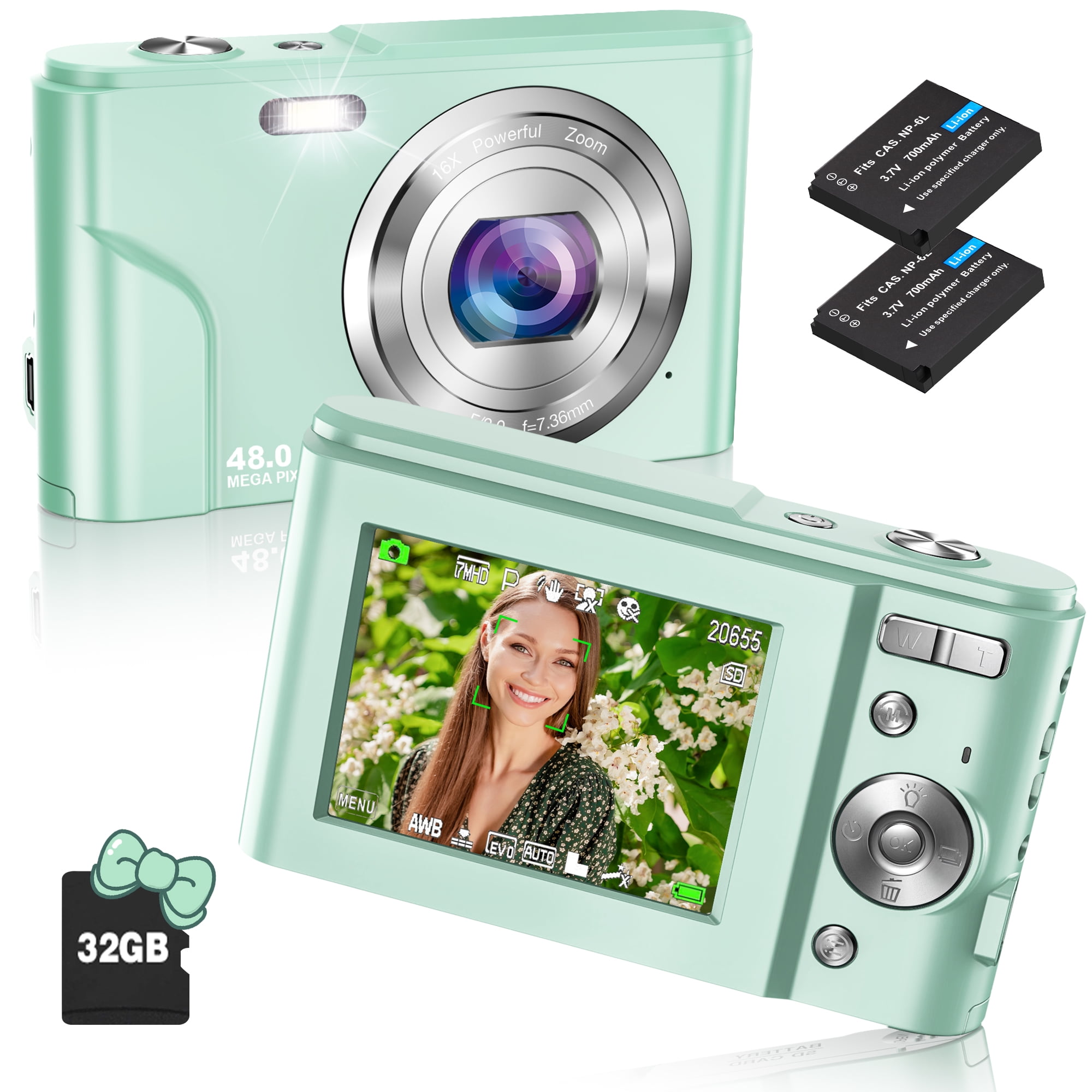 Free Shipping! Digital Camera Autofocus for Kids Teens Beginners+32GB+2 ...