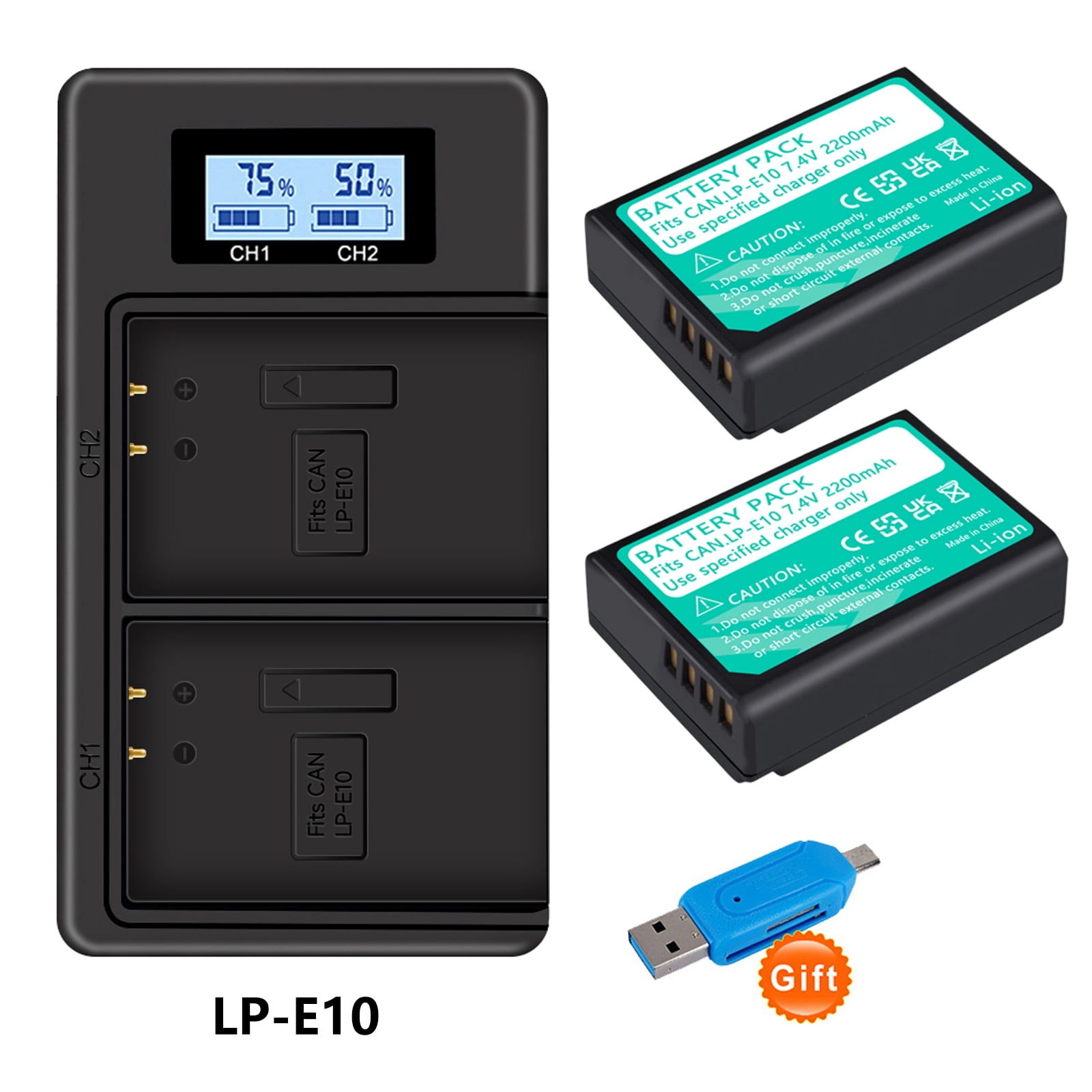 Digital Camera Battery Charger 2 Pack of LPE10 Multifunctional USB LCD