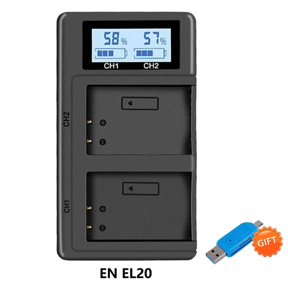Digital Camera Battery Charger EN-EL20A EN-EL20 LCD Dual Charger for Nikon Coolpix P1000 P950 1 J1 J2 J3 DL24-500 Blackmagic Pocket Cinema Camera