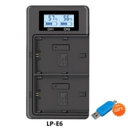 Digital Camera Battery Charger LP-E6, LP-E6N Dual USB Battery Charger LCD Display for Canon EOS 5D Mark II/III/IV, 5DS, 5DS R, 6D, 7D, 7D Mark II, 60D, 60Da, 70D, 80D, XC10 (Powerbank Feature)