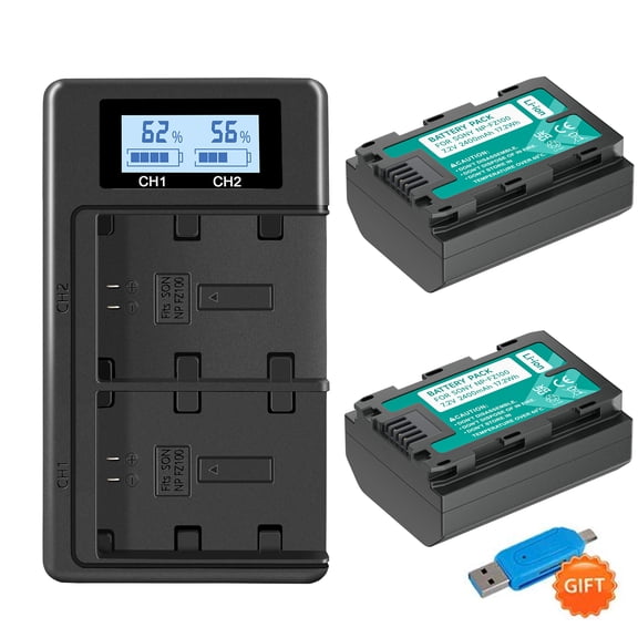 Digital Camera Battery Charger NP-FZ100 NP FZ100 NPFZ100 Battery+LCD Dual USB Charger for FX30 FX3 A1 A7M4 A7M3 A7R5 A7R4 A7C A7S3 A6600 A9M2 A9 Camera 2400mAh