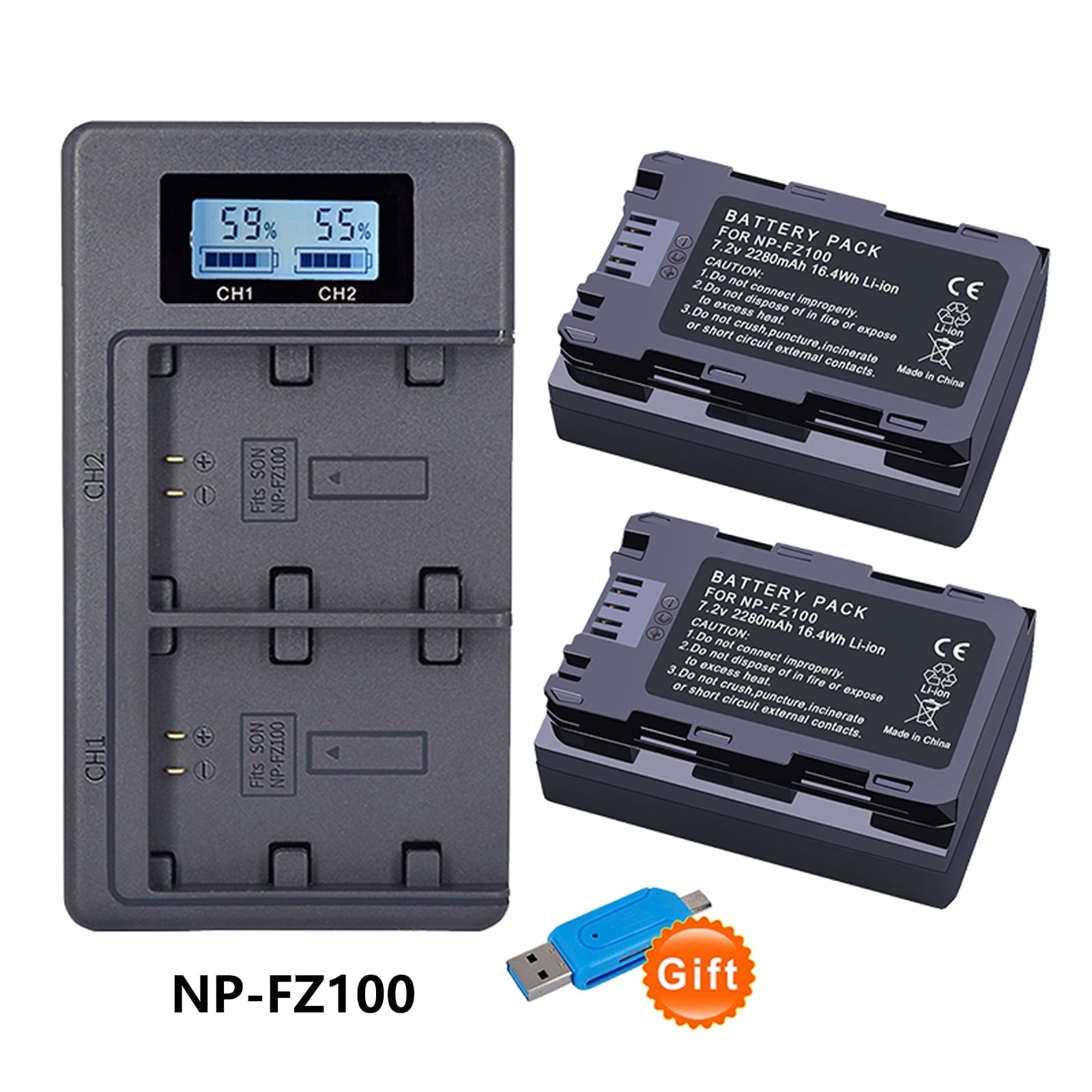 Digital Camera Battery Charger NP-FZ100 NP FZ100 NPFZ100 Battery+LCD Dual USB Charger for Alpha A7III A7R III A9 Alpha 9 A7R3 A6600 ZV-E1 Camera 2280mAh