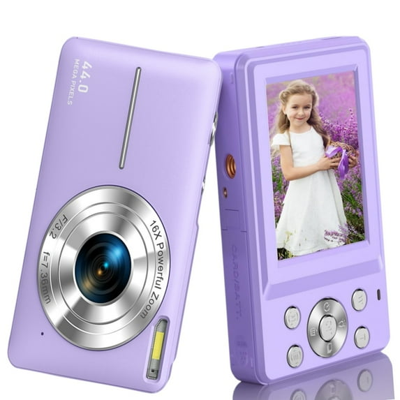 Digital Camera Camcorder 44MP HD 1080P 16X Digital Zoom with 2.4 Inch LCD Screen Compact Beginner Camera-Purple