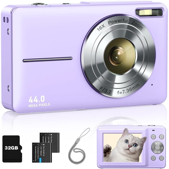 Digital Camera, Camera FHD 1080P Point and Shoot Camera with 16X Zoom Anti Shake, Small Compact Camera for Teen Starter Student Girl Boy(Purple)