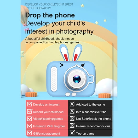 Digital Camera,Camera Kids Built-in Battery Cute 2.0 Inch Camera Camera Kids Dual Lens Frames With Neck Camera Children Ips Screen Built-in Camera Video Camera Dual Lens 2.0 Birta Eryue Qisuo