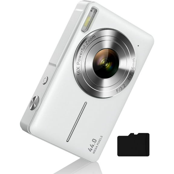 Digital Camera, Camera for Kids, FHD 1080P Point and Shoot Camera with 32GB Card 16X Zoom Anti Shake, Compact Small Camera Gift for Boys Girls Kids (White)