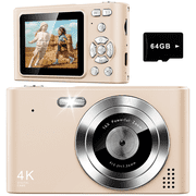 Digital Camera, Camera for Kids, UHD 4K 48MP Point and Shoot Digital Cameras with 64GB SD Card and 16X Digital Zoom Anti Shake, Compact Portable Small Gift for Boys Girls Students, Gold