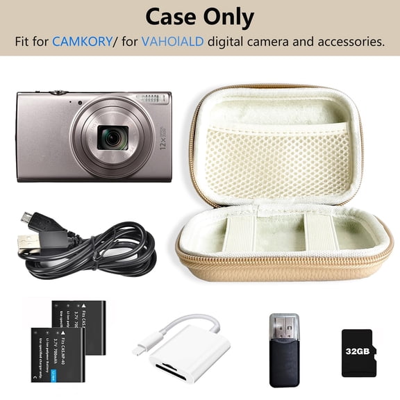 Digital Camera Case, Compact Camera Accessory Storage Box, Shockproof Travel Camera Storage Case, Mini Digital Camera Organizer Holder, Multi-Brand Compatible Camera Protective Case,3.9×5.2 in,Khaki