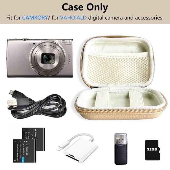 Digital Camera Case Compatible with CAMKORY, PIXPRO, VAHOIALD, 285 HS Small Travel Cameras, Storage Holder for Accessories SD Card, Camera Accessory Storage Box, Khaki Color, By PRYESS