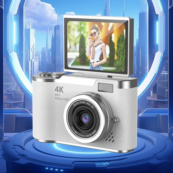 Digital Camera, Cetaka 2.4 Inch Flip Screen Autofocus Selfie Camera, 1080P High Definition Beauty Camera with Night Vision Flash 8X Digital Zoom, White