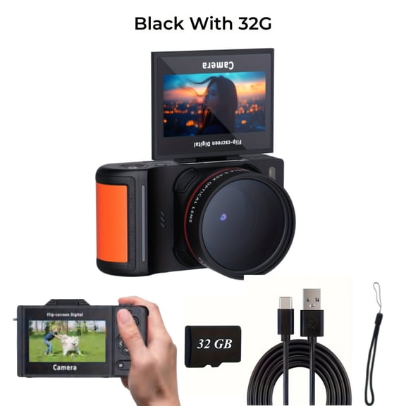 Digital Camera, Digital Cameras for Photography, 4K Digital Camera with Flip Screen, Auto Focus And Close-Up Photography Support, Digital Camera with Sd Card And 1200Mah Recharageable Battery