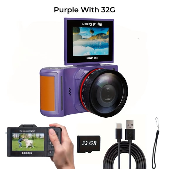 Digital Camera, Digital Cameras for Photography, 4K Digital Camera with Flip Screen, Auto Focus And Close-Up Photography Support, Digital Camera with Sd Card And 1200Mah Recharageable Battery