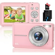 Digital Camera FHD 1080P 44MP Kids Camera Video Camera with 16X Digital Zoom Portable Compact Digital Cameras for Kids Teens Seniors with 32GB Card(Pink)