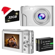 Digital Camera,FHD 1080P 48MP 16X Digital Zoom,Beginners Camera,Compact Mini Camera with 2 Batteries,32GB SD Card-Sliver