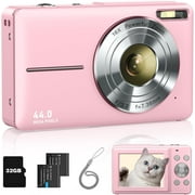 Digital Camera, FHD 1080P Camera with 32GB Card, 2 Batteries, 16X Zoom Anti Shake, Kids Camera Compact Portable Small Gift Point and Shoot Camera for Kid Student Children Teen Girl BoyPink