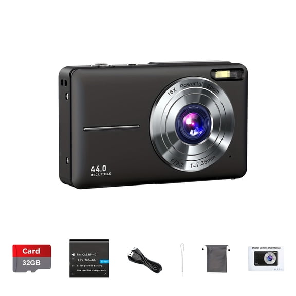 Digital Camera, FHD 1080P Camera 44MP Point And Shoot Digital Cameras With 32GB SD Card, 16X Zoom, Lanyard, Compact Small Camera, Best Gift For Birthday