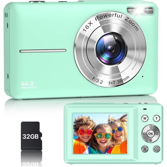 Digital Camera, FHD 1080P Digital Camera for Teens with SD Card Anti Shake Point and Shoot Cameras Portable 16X Zoom Compact Small Cameras for Boys Girls Seniors with Wrist Strap