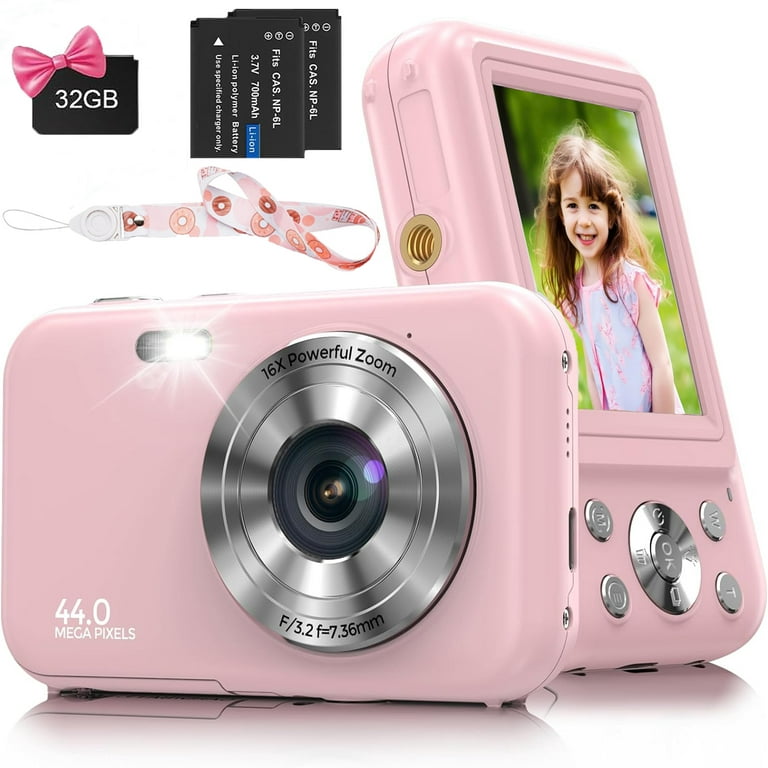 Cámara digital, cámara FHD 1080P, cámara digital de apuntar y disparar con  zoom 16X antivibración, cámara pequeña compacta para niños y niñas