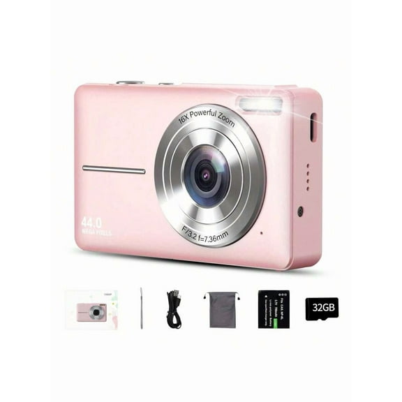 Digital Camera, FHD 1080P Kids Camera With 32GB SD Card 16X Digital Zoom Portable Small Camera, Compact Point And Shoot Camera Mini Digital Camera For Kids Teens Boys Girls Students Seniors