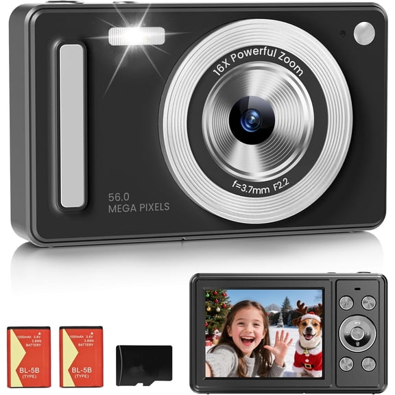 Digital Camera, FHD 1080P Point and Shoot Camera with 32GB SD Card, 2 , 16X Zoom, Anti Shake, Compact Small Design for Teens Students Girls Boys (Black)
