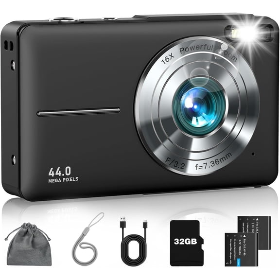 Digital Camera, FHD 1080P Point and Shoot Camera with 16X Zoom Anti Shake, Compact Small Portable for Boy Girls(Deep Black)