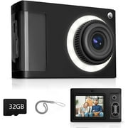 Digital Camera Kids Camera FHD 1080P 50MP Vintage Camera with 8X Zoom Anti Shake Portable Digital Cameras for Kids Teens Seniors Gift with 32GB Card Black