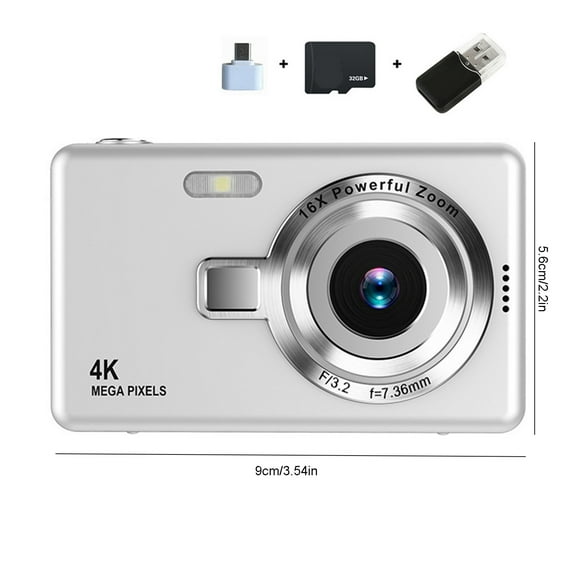 Digital Camera, Fhd 1080P Kids Camera Point And Shoot Digital Camera With 16X Anti Shake Date Stamp, 32Gb Card, Vintage Compact Small Camera For Boy Girl Teens Student Kids Silver With 32Gb Card