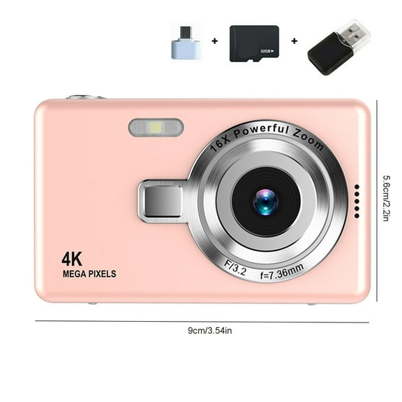 Digital Camera, Fhd 1080P Kids Camera Point And Shoot Digital Camera With 16X Anti Shake Date Stamp, 32Gb Card, Vintage Compact Small Camera For Boy Girl Teens Student Kids Pink With 32Gb Card