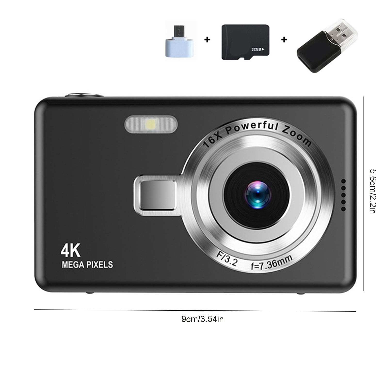 Digital Camera, Fhd 1080P Kids Camera Point And Shoot Digital Camera With 16X Anti Shake Date Stamp, 32Gb Card, Vintage Compact Small Camera For Boy Girl Teens Student Kids Black With 32Gb Card