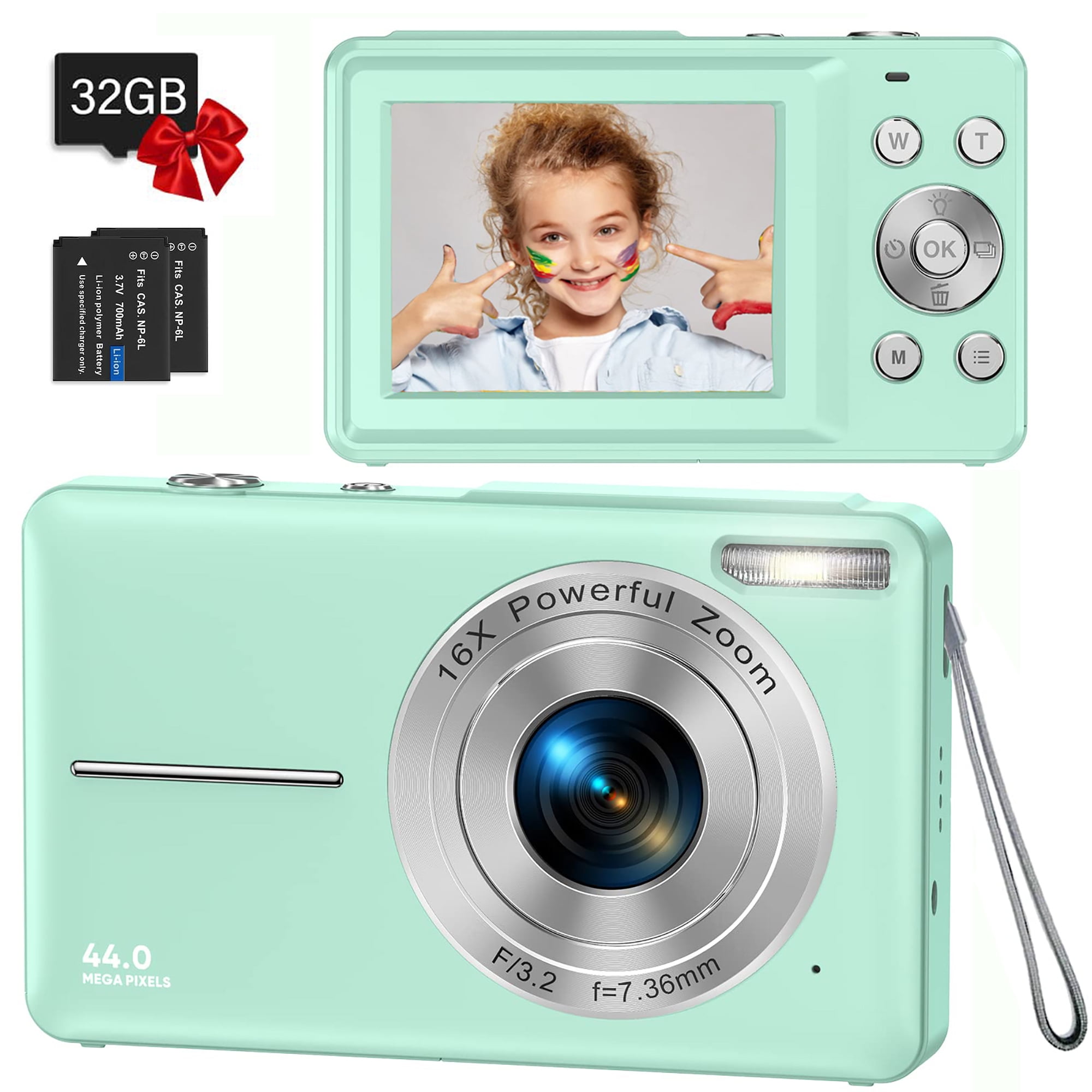 Digital Camera,Kids Camera with 32GB Card FHD 1080P 44MP Vlogging Camera  with LCD Screen 16X Zoom Compact Portable Mini Rechargeable Camera Gifts  for
