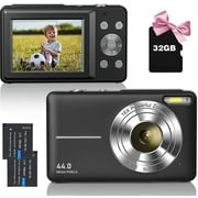 Digital Camera Kids Camera FHD 1080P 44MP Youtube Vlogging Camera 16X Zoom Portable Digital Cameras for Teens Seniors with 32GB Card (Black)