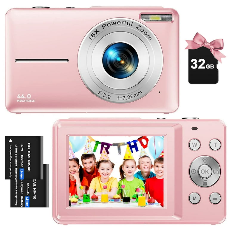  Cámara digital, cámara para niños con tarjeta de 32 GB FHD  1080P 44MP cámara de vlogging con pantalla LCD zoom 16X compacto portátil  mini cámara recargable regalos para estudiantes, adolescentes, 