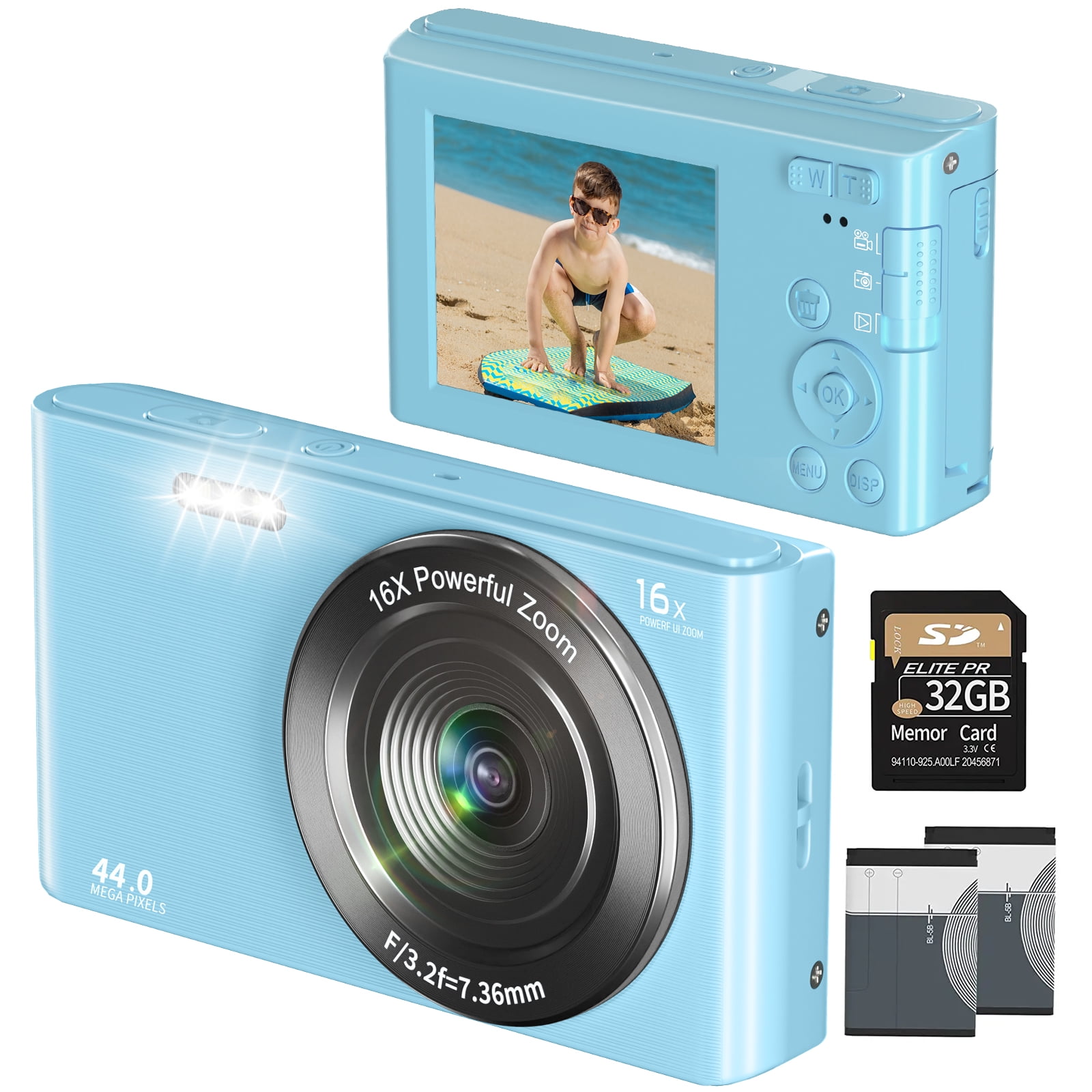 4K Digital Camera for Teens, Kids, Adults 44MP, 16X Zoom, 2.4 Inch Screen, Portable Camcorder