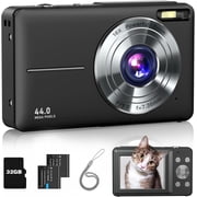 Digital Camera, Lecran FHD 1080P Kids Camera 44MP with 32GB Card, 2 Batteries, Lanyard, 16X Zoom Anti Shake, Compact Portable Small Point Shoot Camera for Kids Student Children Teens Girl BoyBlack