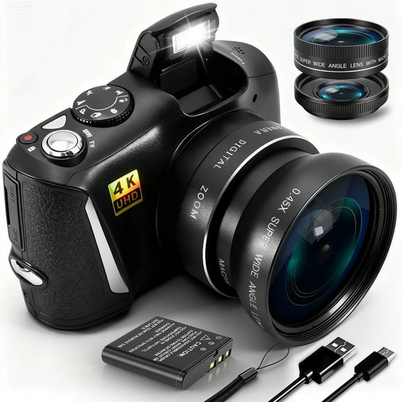 Digital Camera with Macro & Wide Angle Lens 48MP 4K Autofocus Vlogging Camera for Photography 3.0 Inch Screen Compact Camera for Beginners Teens with Rechargeable Battery