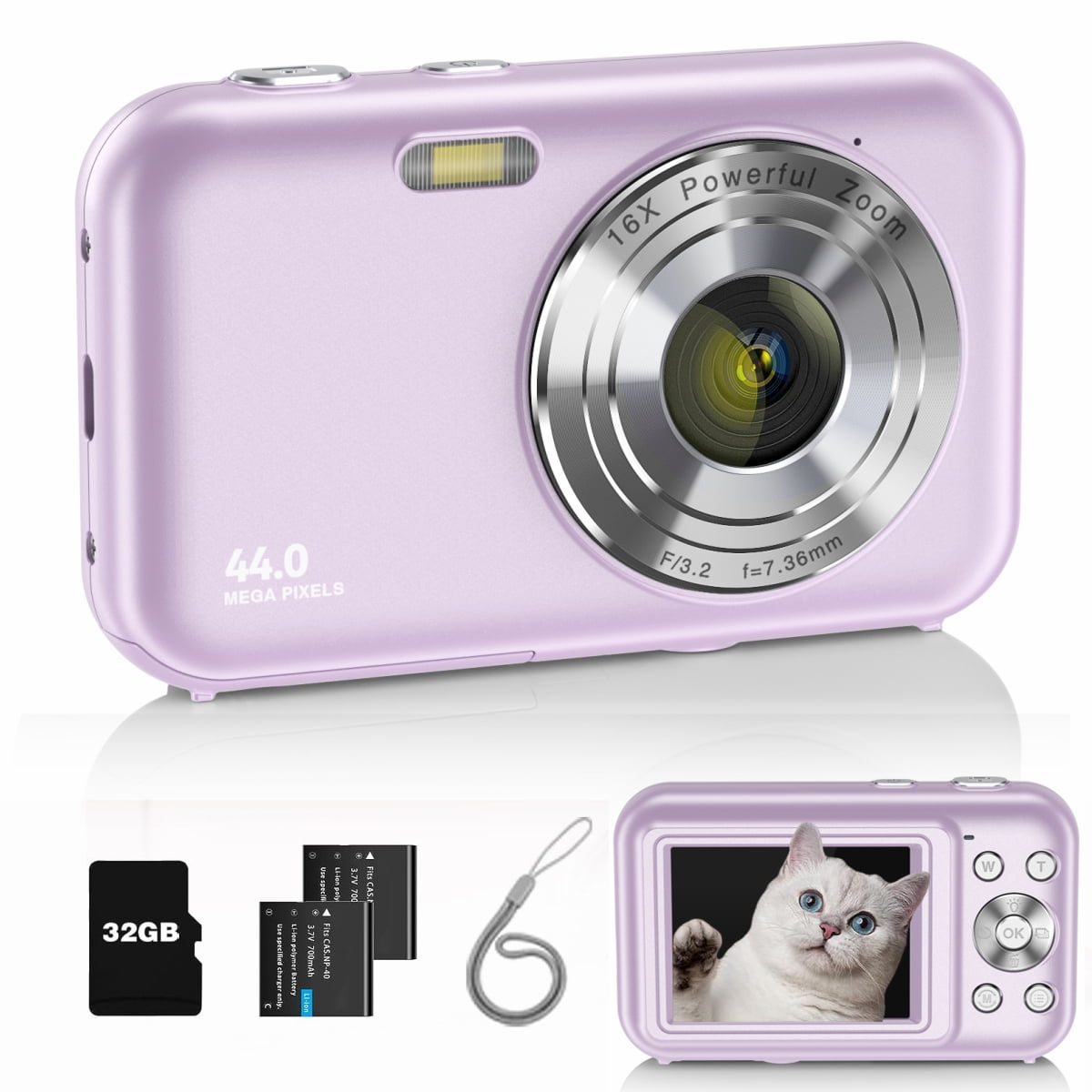Digital Camera Newest 1080P Digital Camera for Kids with 32GB Card Anti-Shake, Portable Point and Shoot Camera Fill Flash 16X Zoom, Small Camera