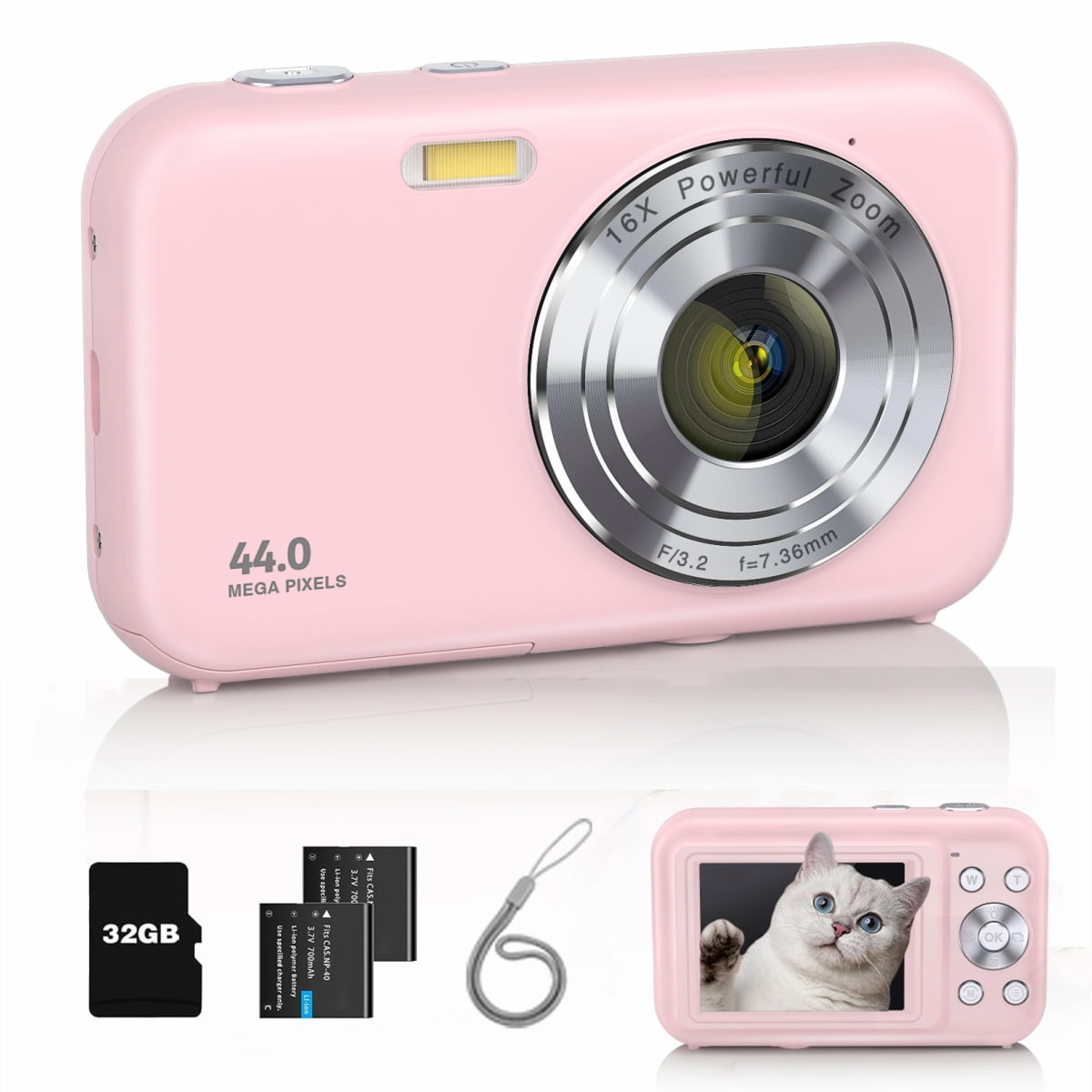 Digital Camera Newest 1080P Digital Camera for Kids with 32GB Card Anti-Shake, Portable Point and Shoot Camera Fill Flash 16X Zoom, Small Camera