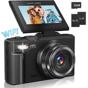 Digital Camera for Photography, 4K Vlogging Camera for YouTube 3" 180  Flip Screen 18X Digital Zoom Compact Retro Cameras with 32GB TF Card & 2 Batteries, Black