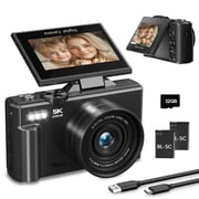 Saneen Digital Camera 5K 75MP WiFi Vlogging Cameras for You Tube 3180  Flip Screen 18X Zoom with 32GB Card for Beginners Black