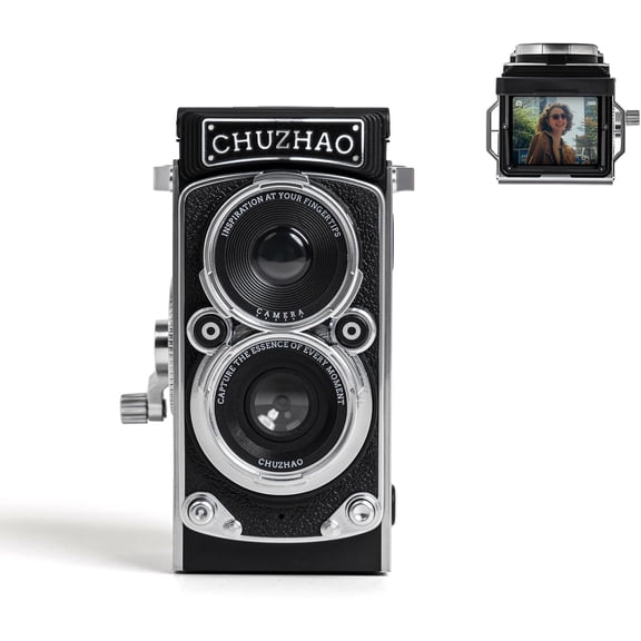 Digital Camera Retro with Time Stamp - Portable Vintage TLR Style 1080p FHD Video 12MP Photos Autofocus Mini Vlogging Camera with 16GB Card for Beginners Teens Adults, Black