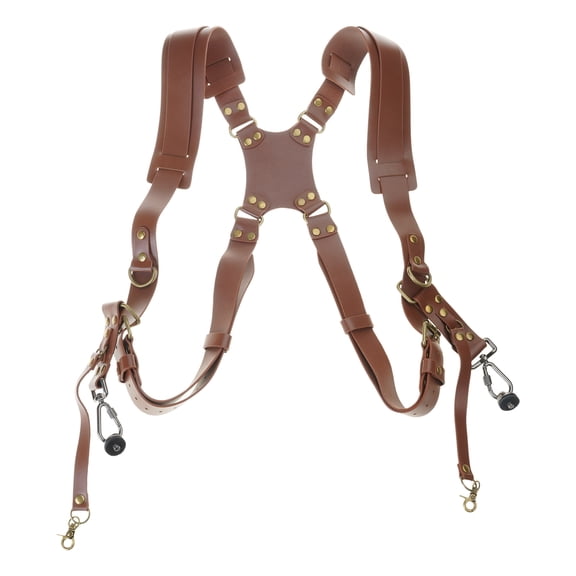Camera Strap Photography Accessories for Two Cameras Shoulder Leather Harness Leather Rivets Camera Suspenders