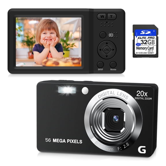Digital Camera for Photography 4K 56MP Small Digital Camera Autofocus Vlog Camera 20X Digital Zoom Photo Digital Camera for Kids-Black