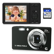 Digital Camera for Photography 4K 56MP Small Digital Camera Autofocus Vlog Camera 20X Digital Zoom Photo Digital Camera for Kids-Black