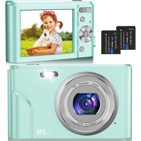 Digital Camera for with 2 , FHD 1080P Point and Shoot Cameras with 16X Zoom, Anti-Shake, Date , Compact Small Portable Cameras for Teens ()
