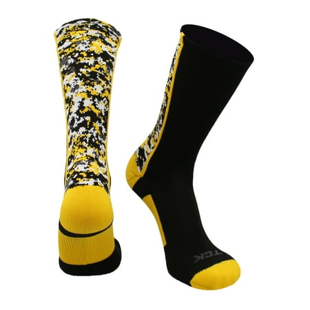 Digital Camo Crew Socks (Black/Gold, Large)