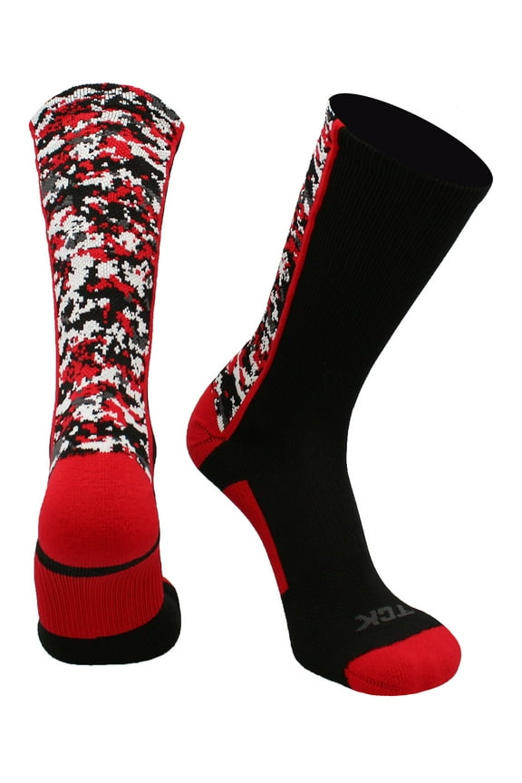Digital Camo Crew Socks (Black/Red, Medium)